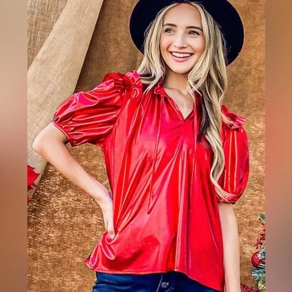 And the Why - beautiful red blouse - size M - NWT - Picture 1 of 16